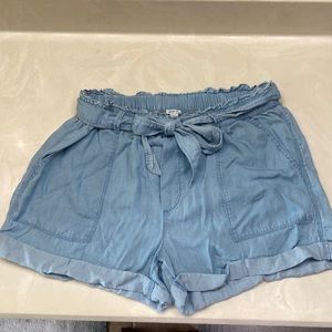 Chambray paper bag shorts